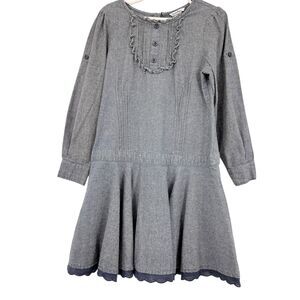 Hartstrings Girls Denim Long Sleeve Ruffle‎ Button Down Dress 6x